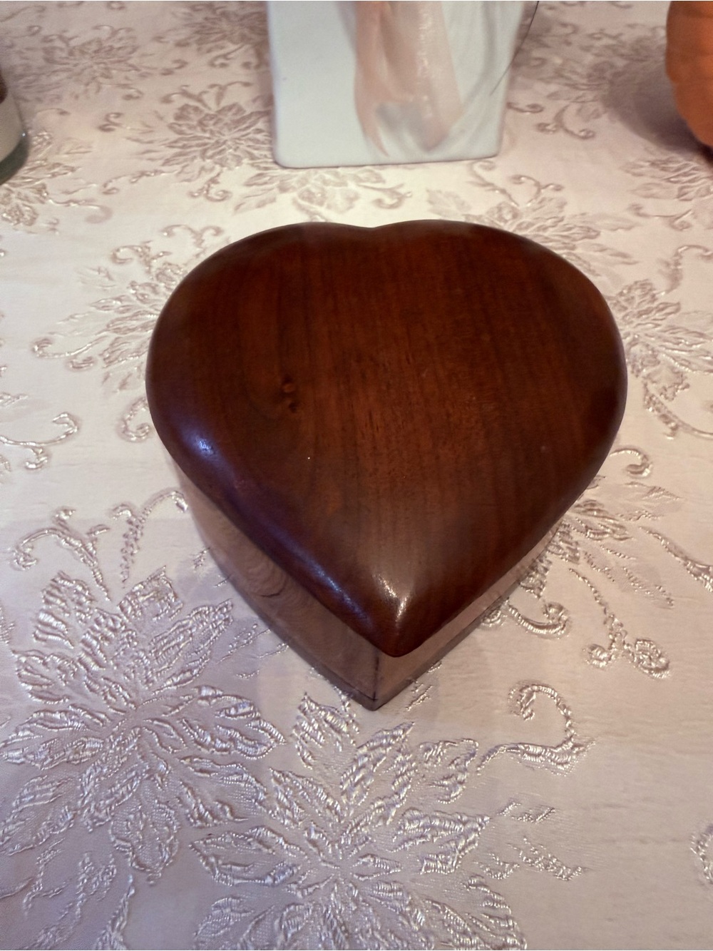 Heart-Shaped Wooden Jewelry Box - Rich Walnut Tone